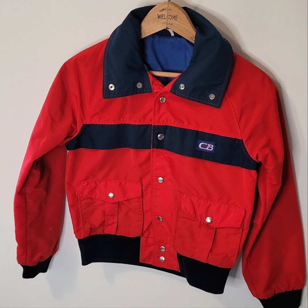 Vintage CB Sports Childs Jacket Size Medium 1980s, Lined Red And Navy Blue